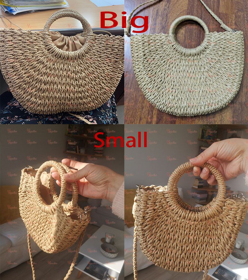 Borsa fatta a mano in rattan da donna in paglia intrecciata estiva Nuove borse da spiaggia da viaggio a spalla alla moda Borsa con manico in tessuto_voghion.com