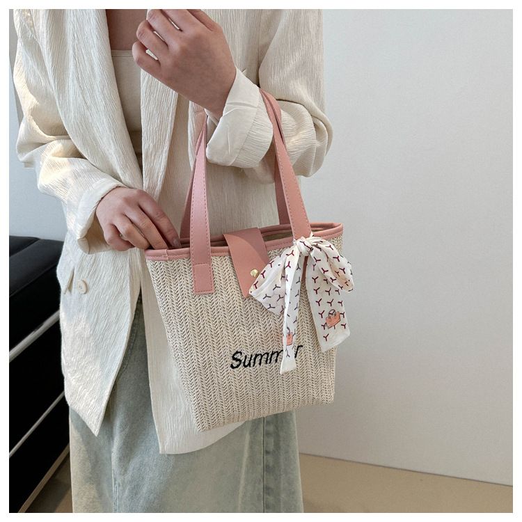 Borsa secchiello sciarpa personalizzata per ragazza, unica, tessuta 2024, nuova estate, fresca spiaggia Versatile_voghion.com
