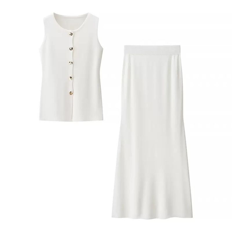 Ensemble deux pièces pour femme, gilet tendance d'été, couleur unie, coupe slim, moulant, jupe longue tricotée_voghion.com