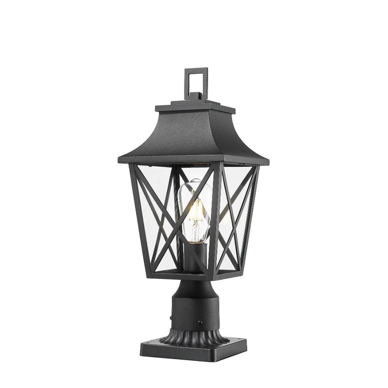 Palo nero con montaggio cablato, base esterna, palo rigido per esterni, lampione per esterni, palo per lanterna, apparecchio di illuminazione con luce_voghion.com