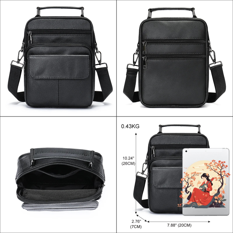 Borsa a tracolla autentica, strato superiore, borsa a spalla singola verticale in pelle di vacchetta, borsa da uomo casual e semplice in morbida pelle_voghion.com