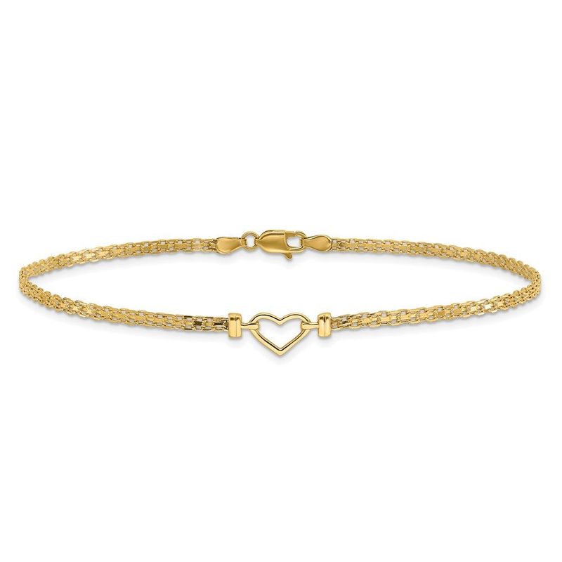 14k Polished Open-Heart 10inch Anklet_voghion.com