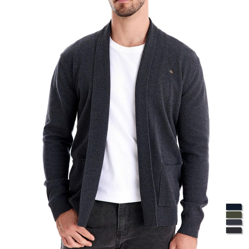 Men's Casual Autumn Cardigan High-Quality Business Knit Sweater, Solid Color Men's Top_voghion.com