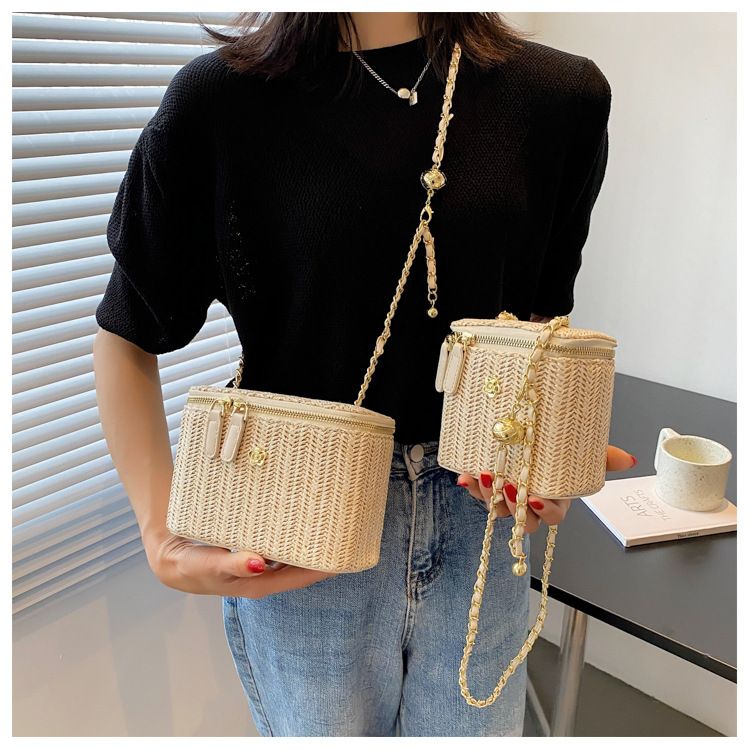 Summer Straw Woven Fashion Box Small Square Single Shoulder Crossbody Chain Bohemian Style Phone Bag Trendy_voghion.com