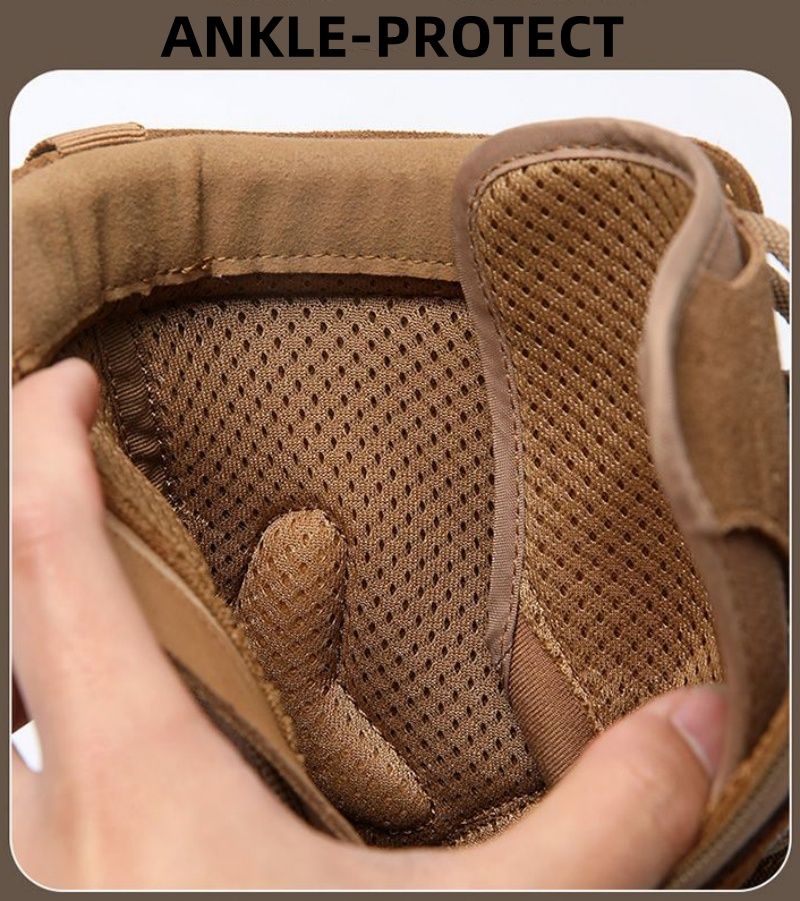Waterproof Cowhide Shoes Fashion Side Zipper Lace-up Boots Outdoor Hiking Climbing Boot Wear-resistant Non-slip Shoe_voghion.com