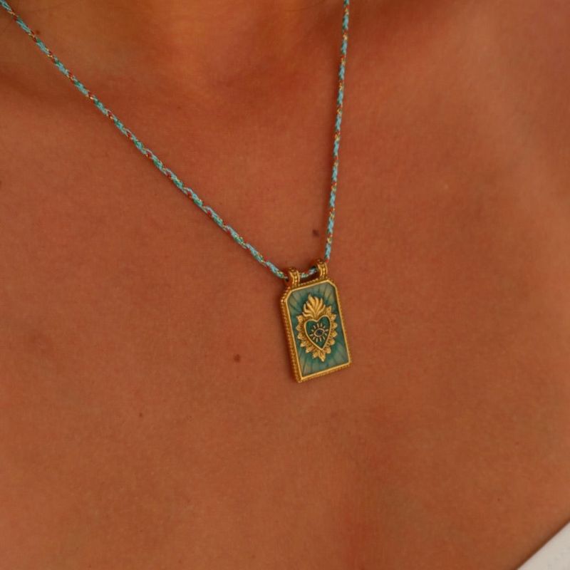 Collana con ciondolo a forma di tarocchi, semplice, con corda colorata, da donna, con perline portafortuna, placcata in oro, con conservazione del colore._voghion.com