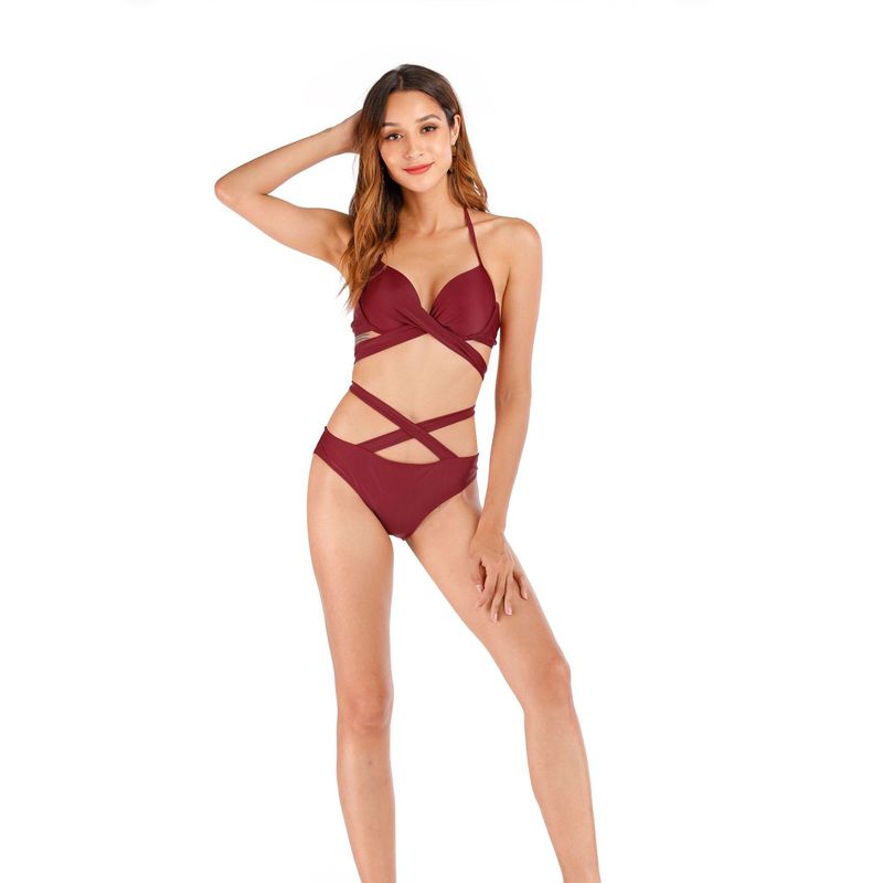 2020 Bikini Sexy Cross Strap Split Swimsuit_voghion.com