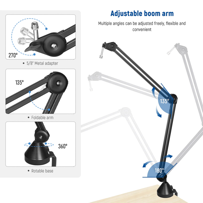 Mikrofonarmständer, verstellbarer Aufhängungsgalgen, Scherenmikrofonständer, 2,5 kg, verbessertes Hochleistungslager für Bue Nano_voghion.com