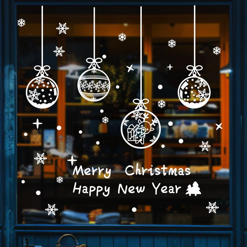Statisch haftende Weihnachts-Fensteraufkleber – 2er-Set wiederverwendbare Weihnachtsaufkleber (30 x 43 cm) – Schneeflocken, Glocken, Ornamente für Glastüren und Fenster_voghion.com