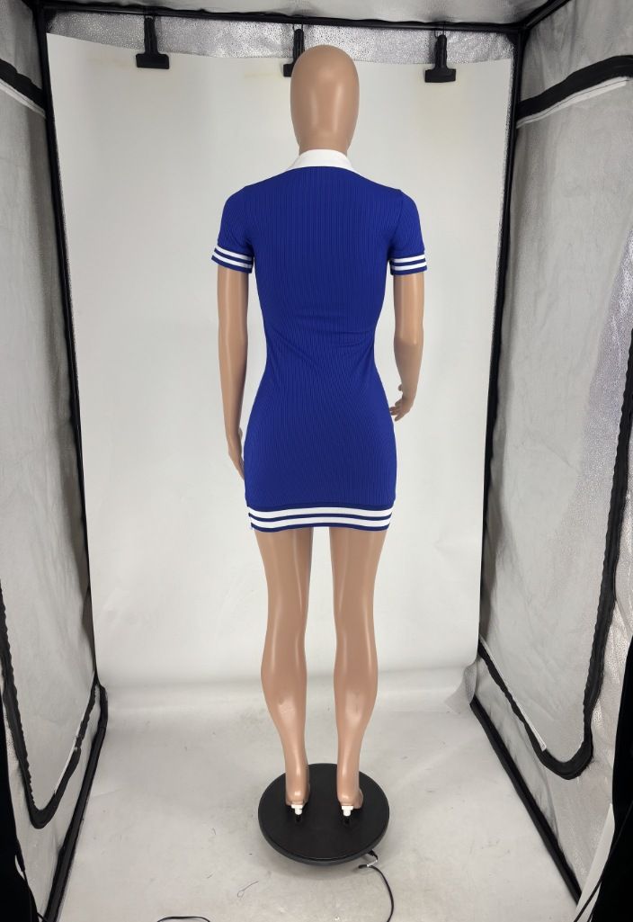 Damenbekleidung Hochwertiges Revers Kurzarmkleid Gerippter Sexy Kurzer Rock_voghion.com