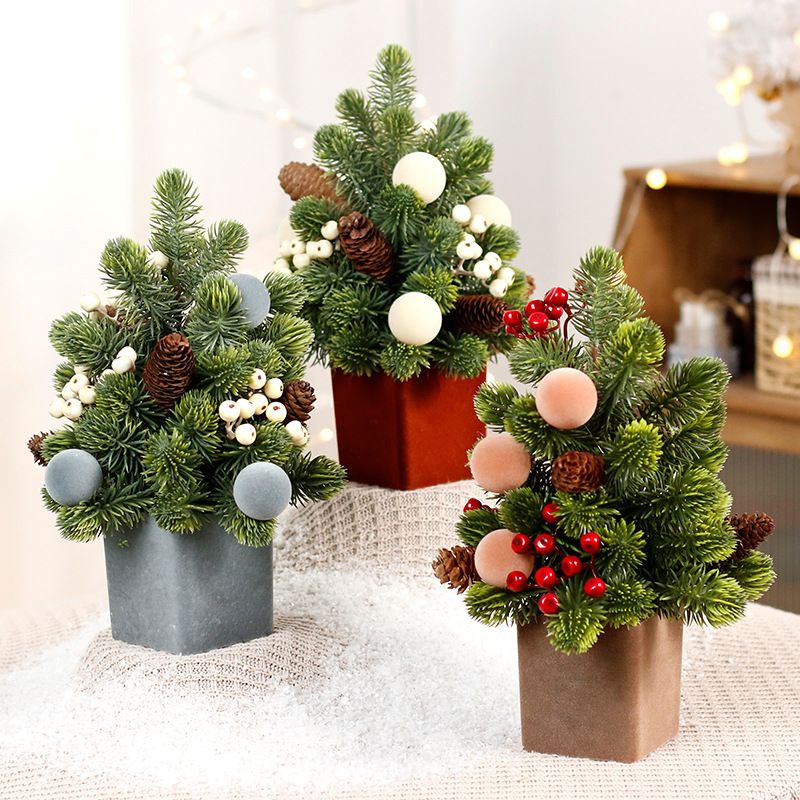 Christmas Decorations, Exquisite PE Nobeson Ins Tabletop Flocking Ball Red Fruit Mini Christmas Tree_voghion.com