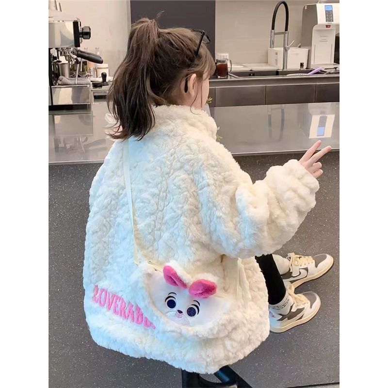 Cappotto autunnale per bambine 2025 Nuovo cappotto invernale per bambini in pile spesso con pelliccia di visone sorridente e coniglio_voghion.com