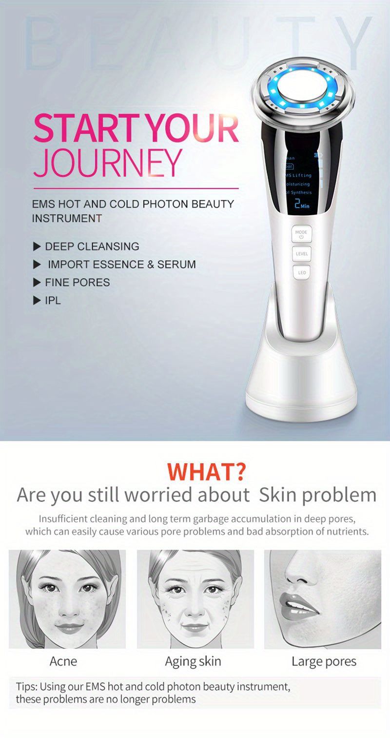 Mésothérapie du visage électroporation LED Photon soins de la peau Lifting du visage serrer l'élimination des rides soins des yeux RF Machine de raffermissement de la peau_voghion.com