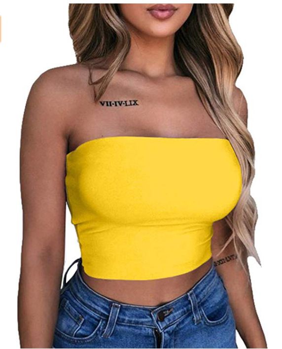 Xomen's Kleding Dames Europese En Amerikaanse Wikkel Borst Effen Kleur Tube Top Off Shoulder Korte Top Strakke Panty's_voghion.com