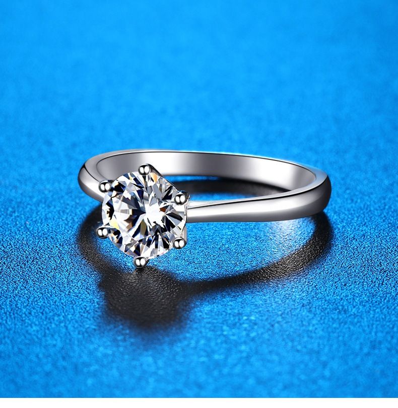 S925 sterling silver female one carat Zhoujia D color moissanite ring simulation diamond ring open six claws live with certificate_voghion.com