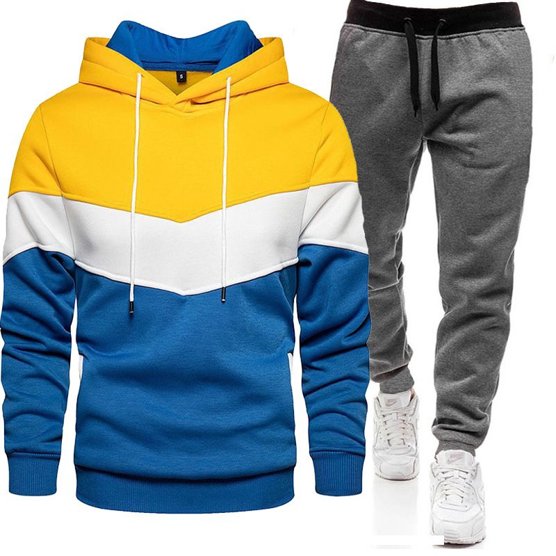 Conjunto deportivo de dos piezas para hombre, otoño/invierno 2024, con capucha, pantalones holgados y a juego, placa lisa_voghion.com