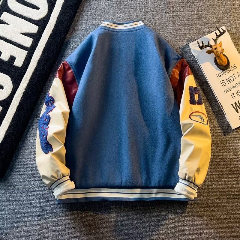 Costum de baseball Pi Shuai pentru bărbați, de primăvară și toamnă, la modă, pentru cupluri, prosop brodat, haine la modă și versatile_voghion.com