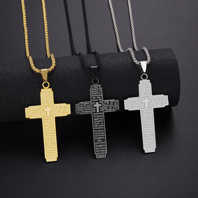 Collana con croce della Bibbia in acciaio inossidabile, esclusiva per gioielli retrò hip hop da uomo, di nicchia._voghion.com