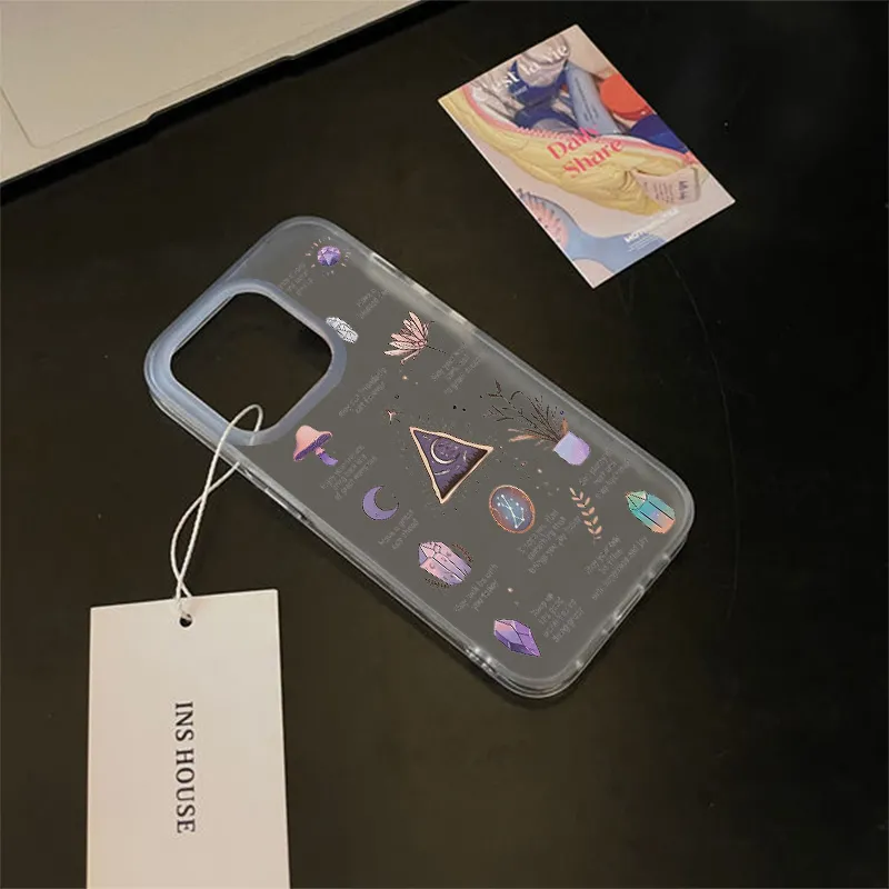 【 Collezione People 2033 】 Custodia per iPhone X/xs con foro grande, modello Trendy, 14/15, energia positiva viola, 11/12/13, trasparente_voghion.com