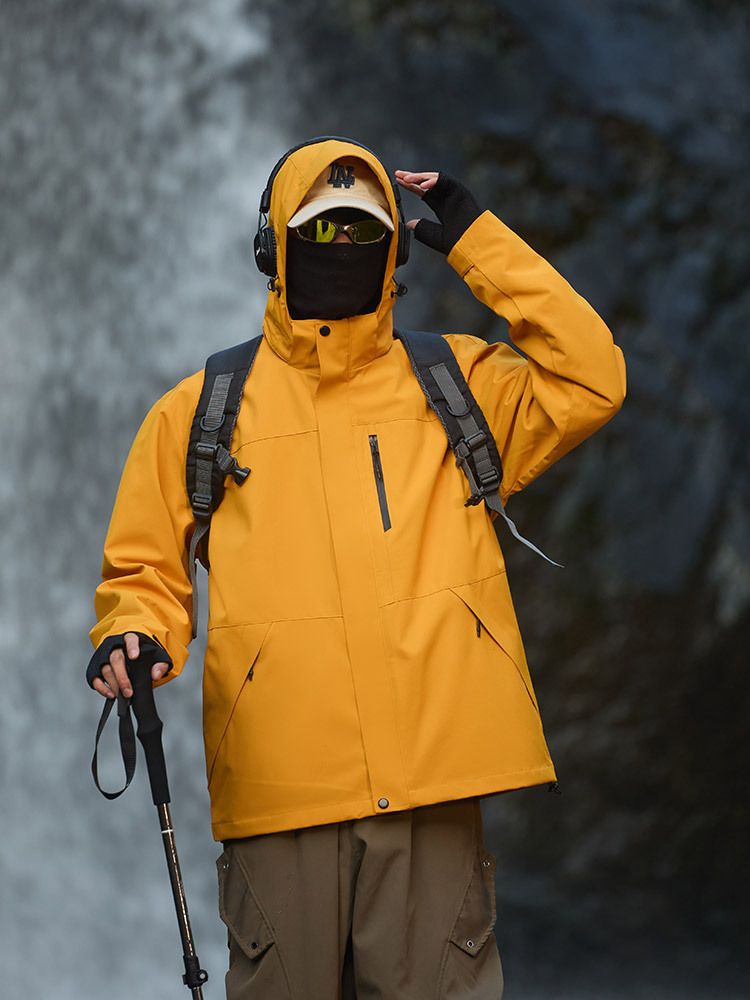 Herbst-Winter-Outdoor-3-in-1 für Männer und Frauen, winddicht, wasserabweisend, überdachbares Thermofutter, Wandern mit Kapuze_voghion.com