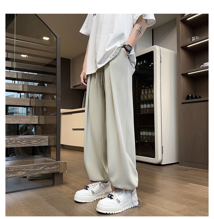 Men's Cooling Linen-Like Pants – Summer Breathable Wide-Leg Trousers With Drawstring & Relaxed Fit For Casual & Streetwear_voghion.com