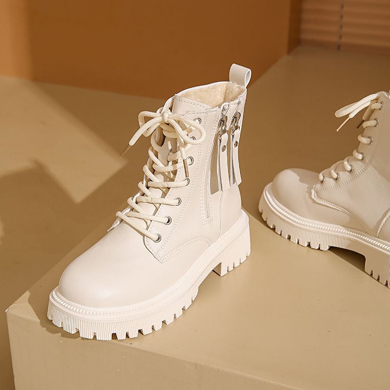 Vendita calda scarpe da donna con lacci autunno punta rotonda piattaforma solida impermeabile barile corto grande taglia nudo_voghion.com