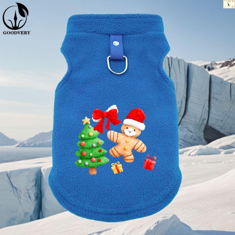 GOODVERYChristmas Tree And Gingerbread Men Print Winter Soft Fleece Pet Clothes Cat Clothing Coat Costumes Jacket For SmallCats Vest Cute_voghion.com
