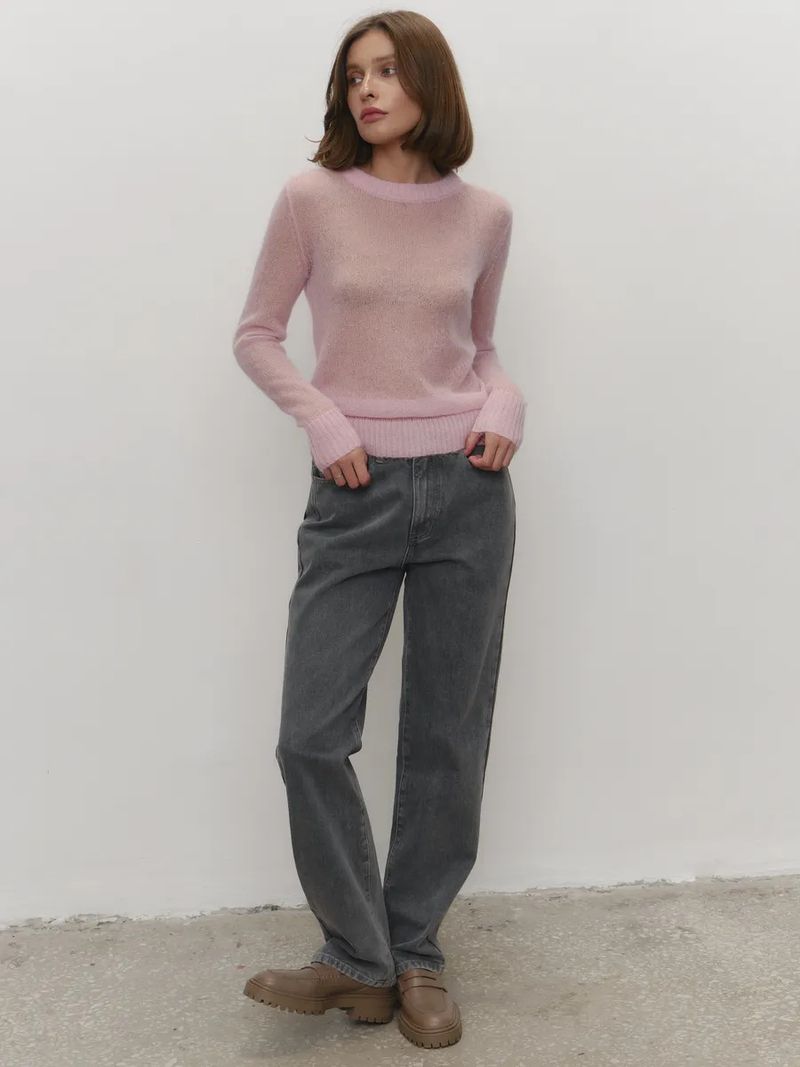 Maglia leggera da donna - Maglione oversize trasparente con scollo rotondo nei colori pastello (cachi, rosso, bordeaux, giallo, menta, azzurro, caramello, rosa)_voghion.com