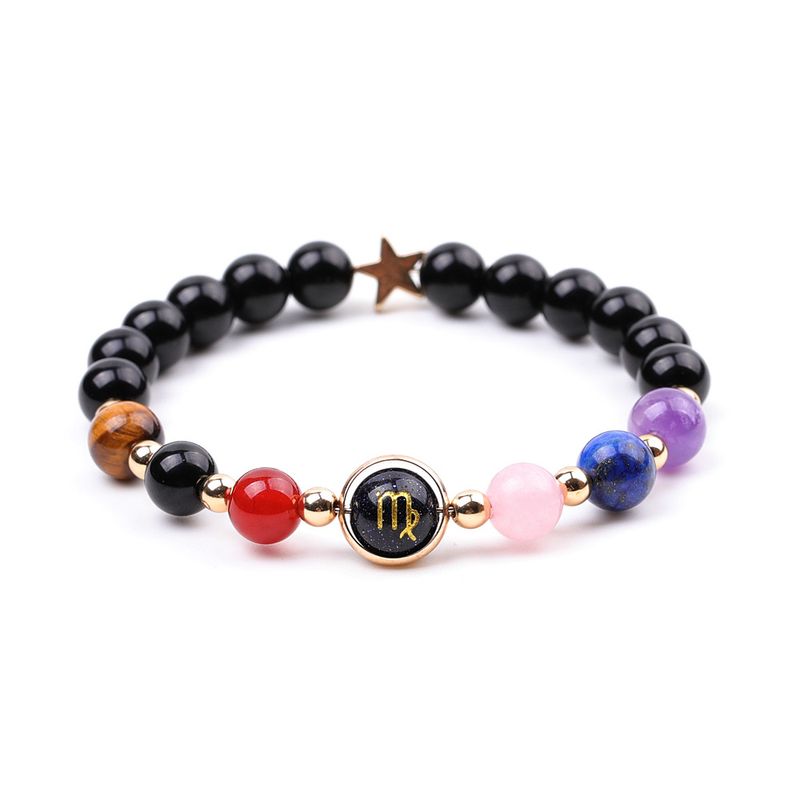 Bracelet personnalisé avec signe du zodiaque - Breloque constellation en feuille d'or avec pierres précieuses curatives, perles réglables en forme d'étoile et de planète_voghion.com