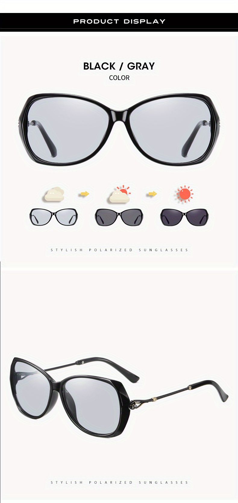 Modische HD-Photochrom-Sonnenbrille für Damen, polarisierte Gläser für Autofahren und Reisen, übergroße, ultraleichte Luxus-Sonnenbrille für Damen_voghion.com