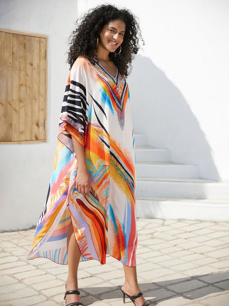 Sukienka maxi z nadrukiem w stylu boho, damska, narzutka z wiskozy – zwiewna tunika plażowa z etnicznymi wzorami, luźny krój w dużych rozmiarach, narzutka na bikini, strój na wakacje_voghion.com