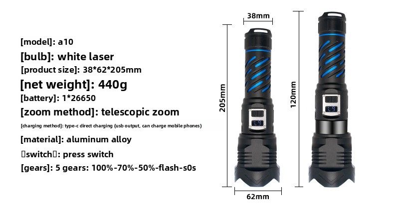 Nuovo display digitale aggiornato, luce forte, ricaricabile, ultra luminoso, doppia modalità, per esterni, speciale telescopico_voghion.com