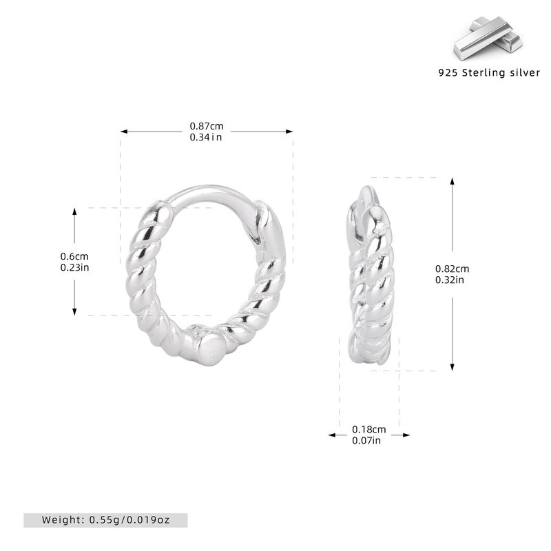 Hot Selling S Pure Silver Braided Circle Wind Electroplating Simple Personality Clips Ear Jewelry Small Hoop Earrings_voghion.com