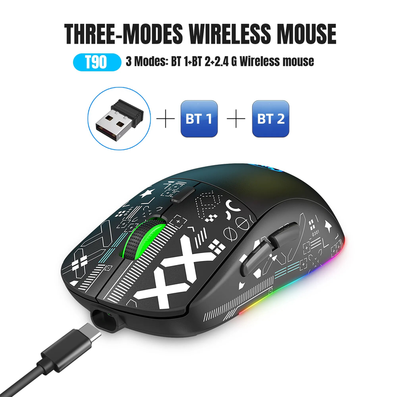 3 režiimiga Bluetoothi mängude taaslaetav 2,4G USB juhtmeta RGB taustavalgustusega hiir iPadi tahvelarvuti sülearvutile_voghion.com