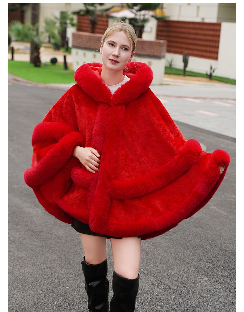 Damenschals Einfarbiges Cheongsam-Kleid mit Schal-Imitationspelz-Strickumhang Herbst- und Wintermäntel für Mädchen_voghion.com