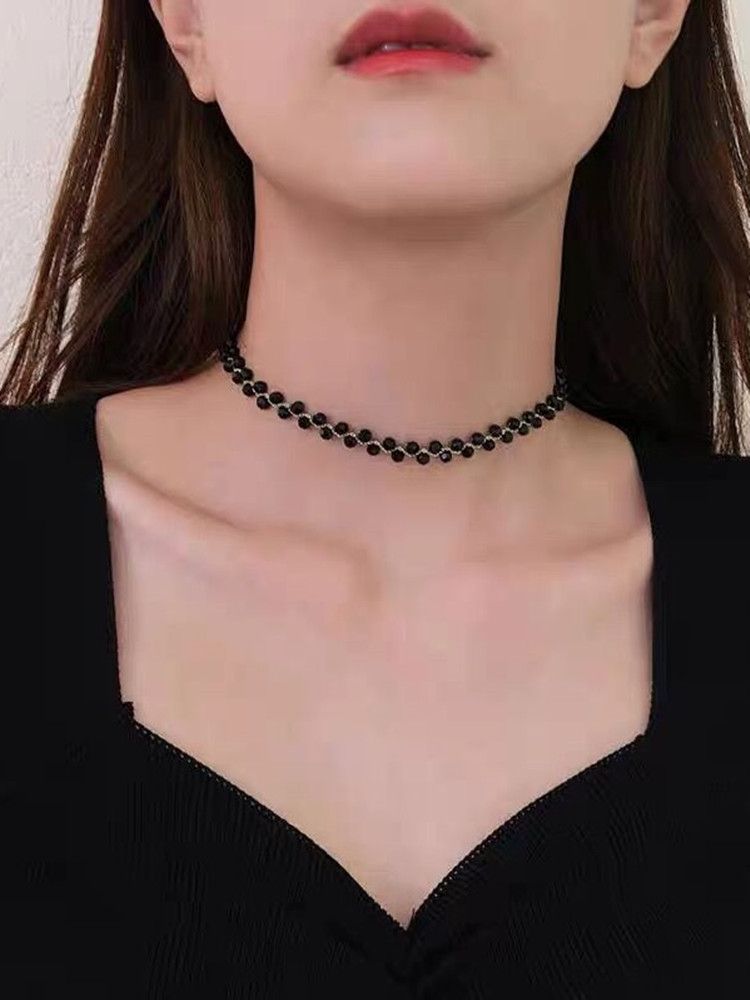 Kalten stil schwarz kristall halskette neue Koreanische temperament einfache halskette net promi high-end-schlüsselbein kette_voghion.com