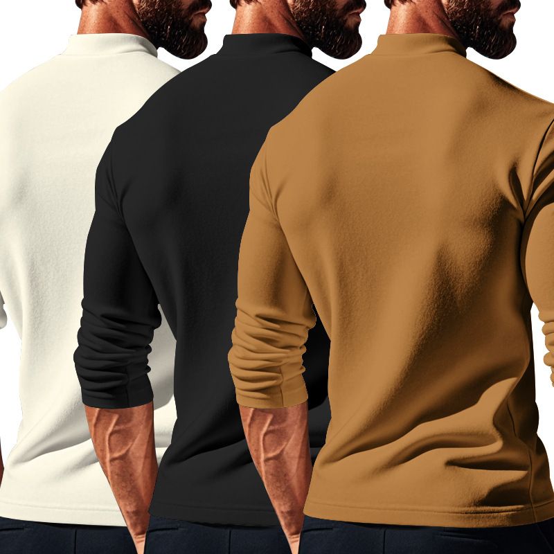 Autumn Winter Thermal Long Sleeve T-Shirt Skin-Friendly Soft Base Layer Half Turtleneck Men's Three-Piece Set_voghion.com