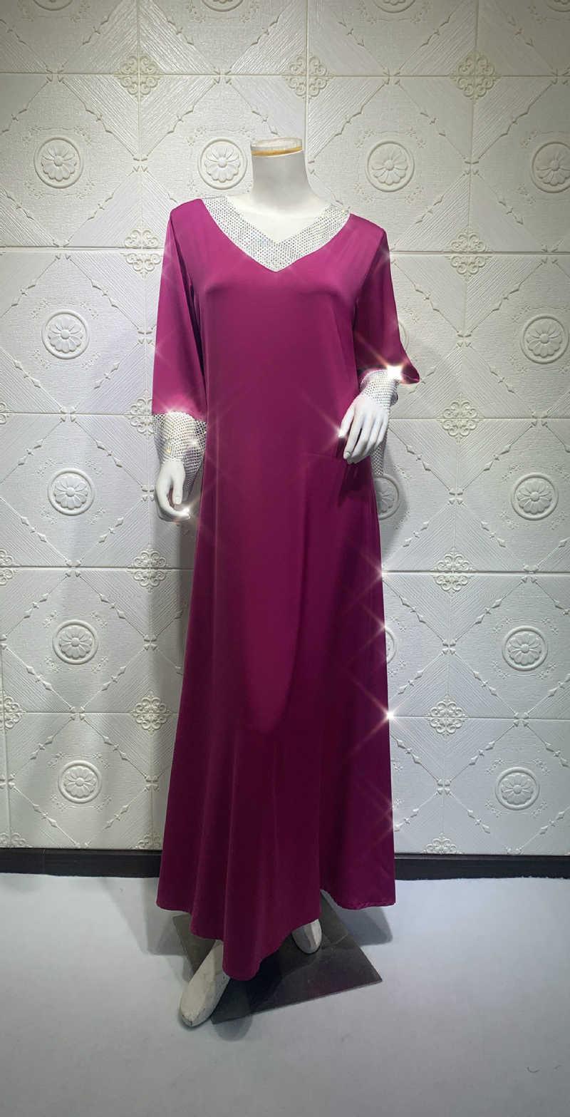 Abito lungo da donna in maglia di diamanti con paillettes in raso per donne musulmane_voghion.com