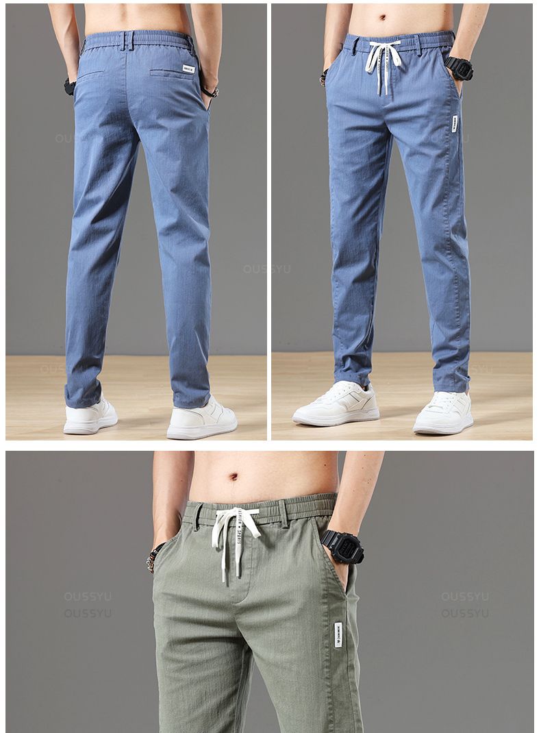 Herbst Baumwolle Herrenhose Mode Klassische Kordelzug Elastische Taille Jogging Stretch Casual Grau Cargohose Männlich 28-38_voghion.com