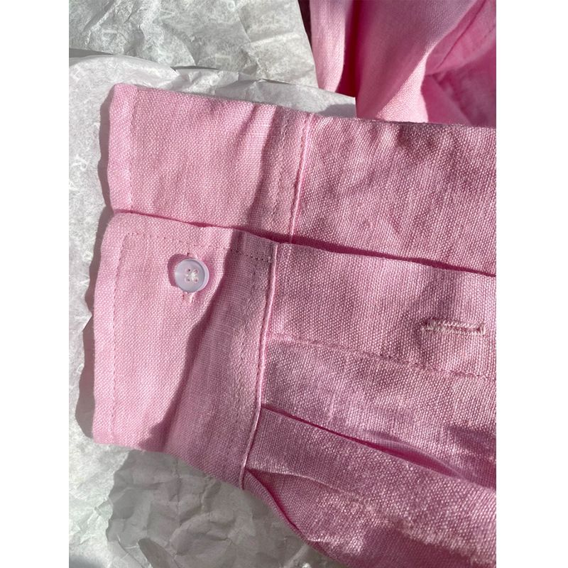 Camicia da donna in cotone e lino a maniche lunghe, stile boyfriend, rosa Ramie_voghion.com