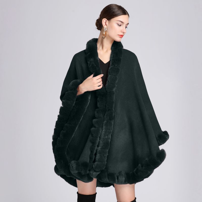 Fur Collar Cape Ladies Large Size Knitted Cardigan Loose Coat Artificial Fur Fashionable And Warm Shawl Cape_voghion.com