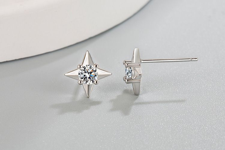 Orecchini a forma di stella a quattro punte con diamanti di personalità, orecchini a forma di stella per donne, uomini e donne semplici, tutti abbinabili_voghion.com
