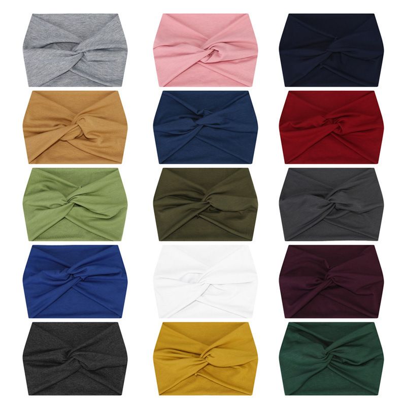 New Women's Wide Edge Hair Band Solid Color Elastic Headscarf Men's Sports Yoga Running Fitness Antiperspirant Cotton Headband_voghion.com