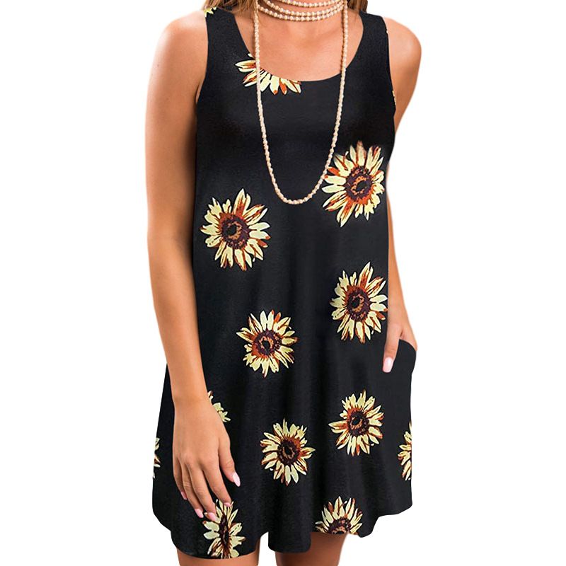 Rochie de vară nouă, fără mâneci, cu guler rotund, lejeră, pentru femei, vara 2023_voghion.com