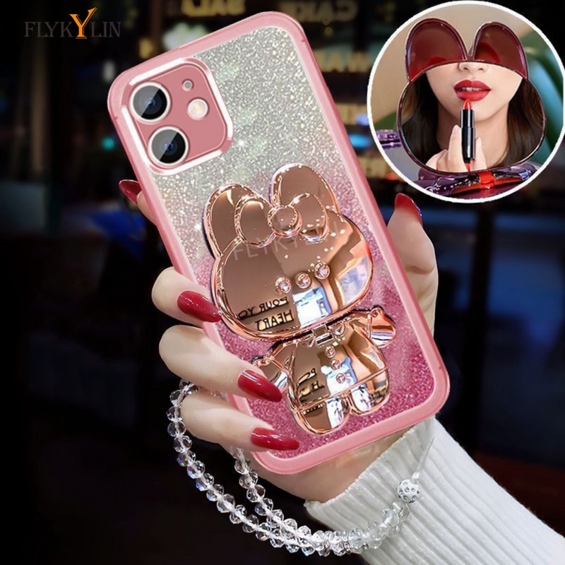 Glitter Konijn Spiegel Beugel Telefoonhoesje Voor Samsung A56 A36 A26 A16 A06 A15 A25 A35 A55 A14 A24 A34 A54 Parelketting Telefoonhoesje_voghion.com