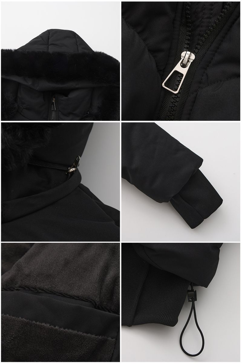 2025 Kurzjacke mit großem Pelzkragen und Kapuze für Damen, Herbst und Winter, neuer, dicker, warmer Baumwollmantel mit Taillenzug_voghion.com