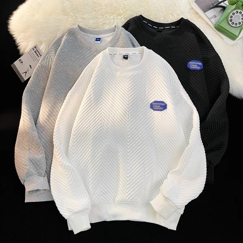 Spring And Autumn Simple Long Sleeved T-shirt Trendy Loose Round Neck Hoodie Men's Versatile Casual Base Shirt Clothes_voghion.com