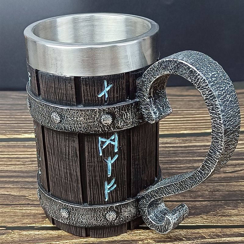 Gothic Skull Bamboo Tankard - Hand-Sculpted 3D Horned Design With Ergonomic Grip, Stylish Resin Mug For Collectors & Dark Decor_voghion.com
