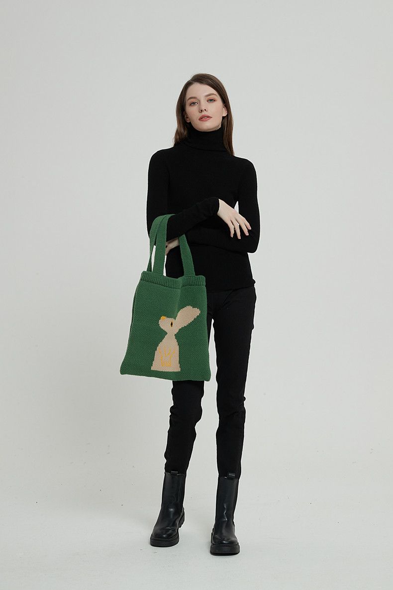 Unisex Knitted bag Rabbit Woven women's shoulder bag lazy casual bag_voghion.com