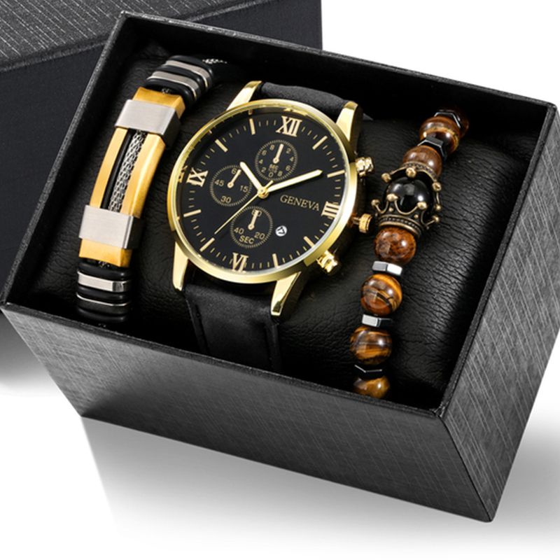 Herren Business Geburtstagsgeschenk Armband Halskette Uhr Set 3 Stück/Set_voghion.com